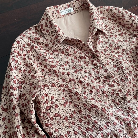 Paper Crane Corduroy Button Front Floral Dress Sz M Academia School Cottagecore - Picture 4 of 9